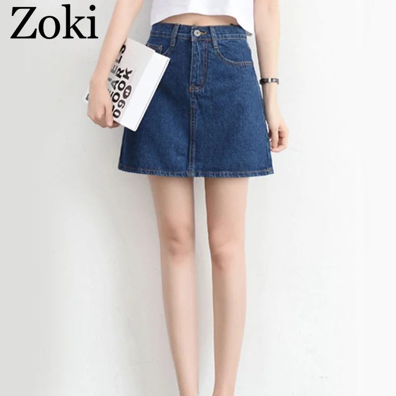Zoki Sexy Women Denim Mini Skirt Fashion Summer High Waist Korean Black Skirt Blue Package Hip Jeans Harajuku Plus Size Cotton
