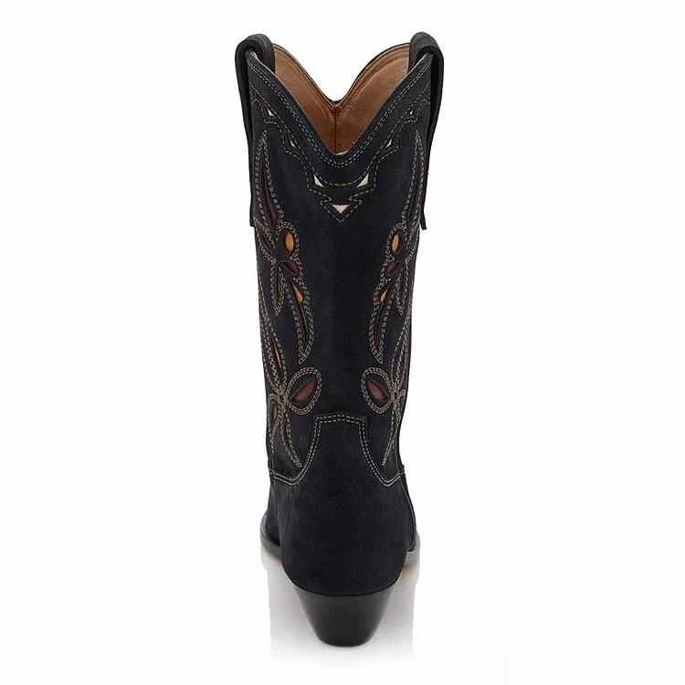 Black Mid Calf Western Boot, Shoes