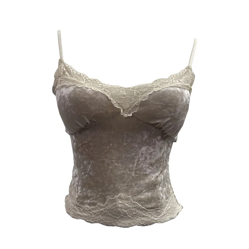 Uveng Set Up The Coat Series Velvet Lace Lace Sling With Chest Pad Wear Vest Top 9186