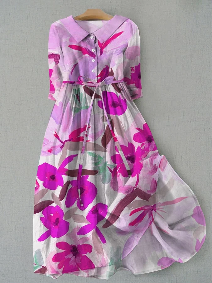 Women's Vintage Floral Design Printed Lace-Up Dress socialshop