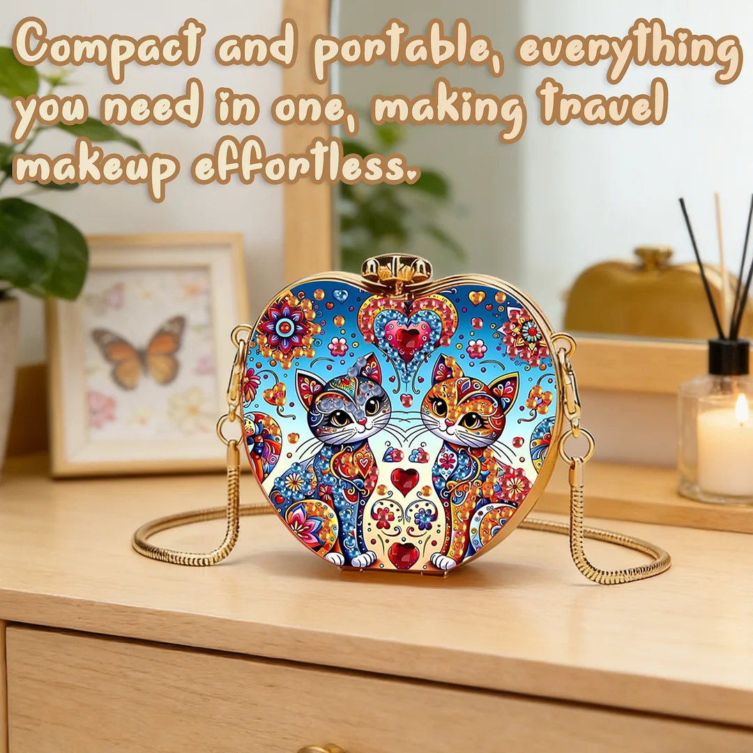 Cats A DIY Acrylic Love Diamond Art Painting Card Case Wallet with Chain Small Diamond Painting Crossbody Bag for Adults Women Girls Gift