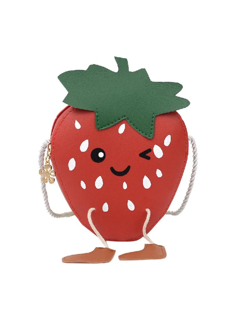 Kids Strawberry Shoulder Money Bag Girl PU Travel Crossbody Pouch (Red)