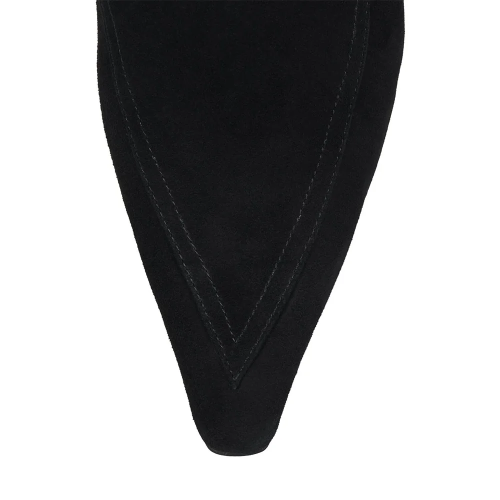 Ladies' Vegan Suede Pointed Toe Casual Black Slingback Heels