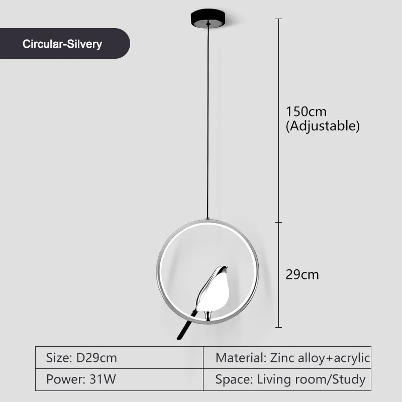Magpie Bird LED Cord Pendant Lamps for Bedside Bedroom Indoor Chandelier Hanging Lamps Decor for Living Room Restaurant Lighting