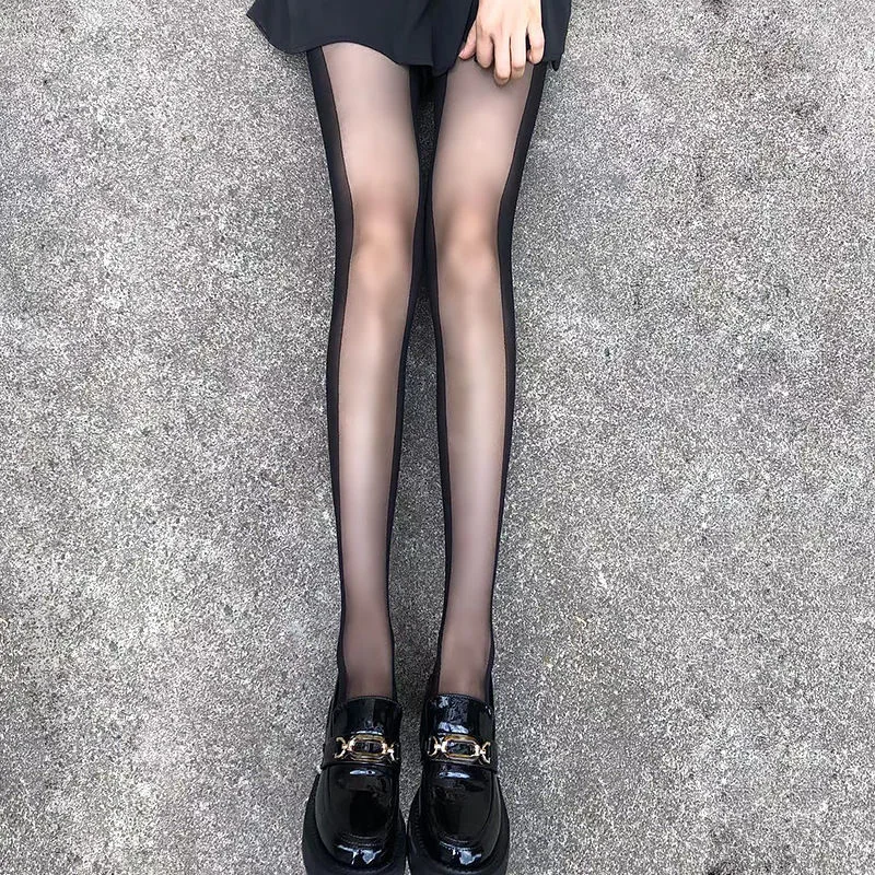 Stylish and Sexy Black Stockings with Shadow Patch