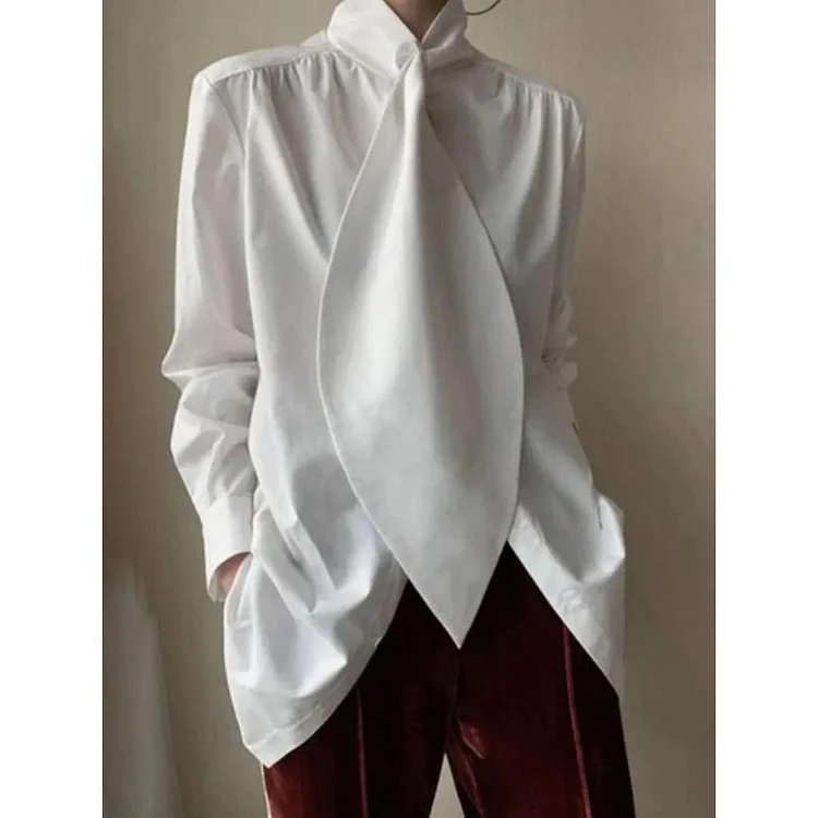 Niche Design Splicing Long Sleeve Stand Collar Shirt - yankia