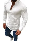 Men's Shirt Linen Shirt Casual Shirt Summer Shirt Beach Shirt Henley Shirt Black White Pink Long Sleeve Plain Henley Spring & Summer Casual Daily Clothing Apparel-KZyou