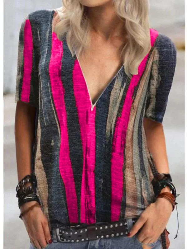 Women Half Sleeve V-neck Solid Color Dress