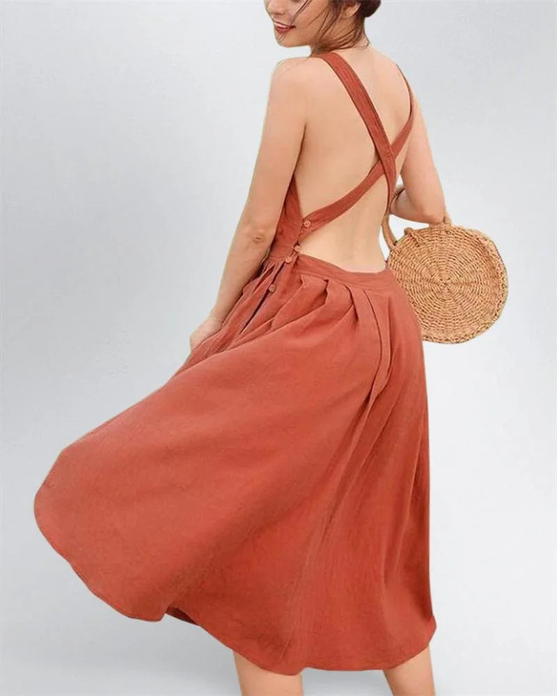 Women's Casual Solid Color Cotton Linen Dress