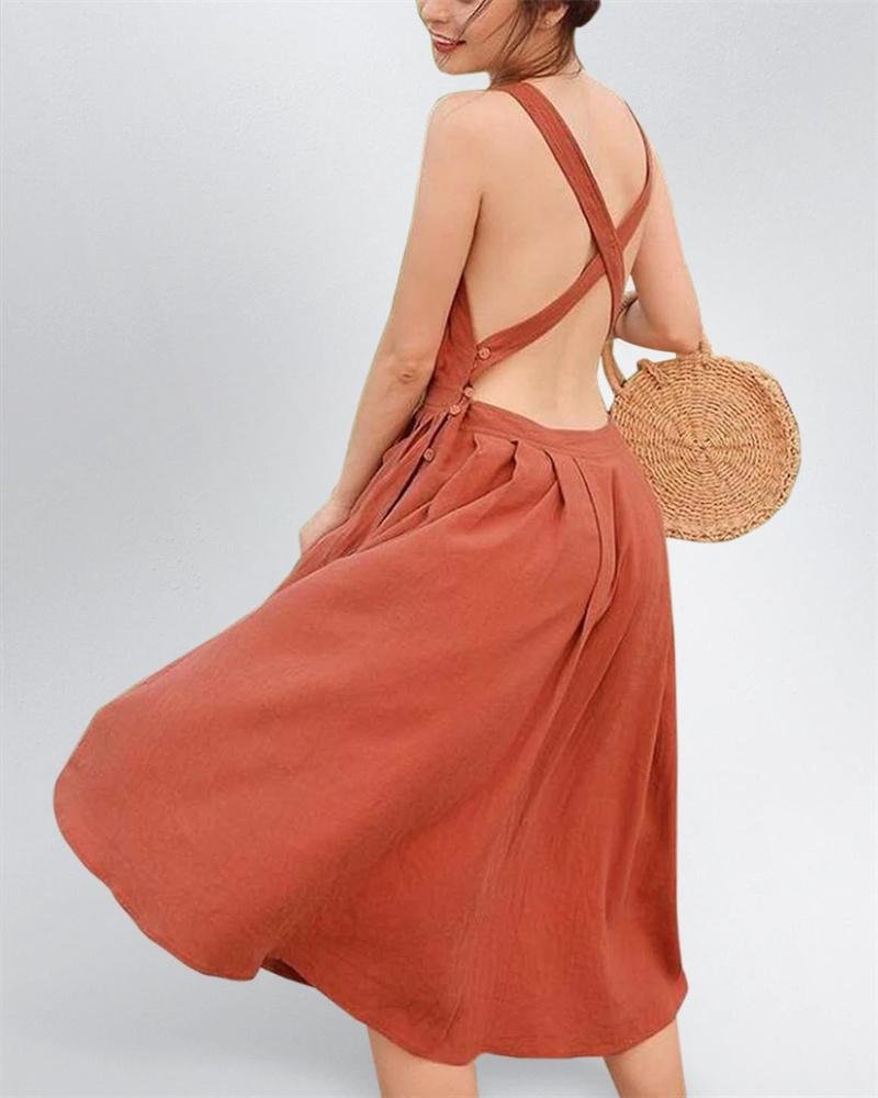 Women's Casual Solid Color Cotton Linen Dress