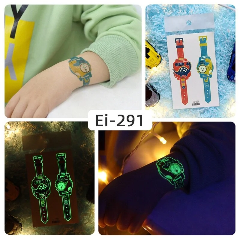 24 kinds Luminous Tattoo Sticker Children Arm Face Glowing Tattoos Watch Boys Body Art Girls Tatto Party Makeup Kids Gift