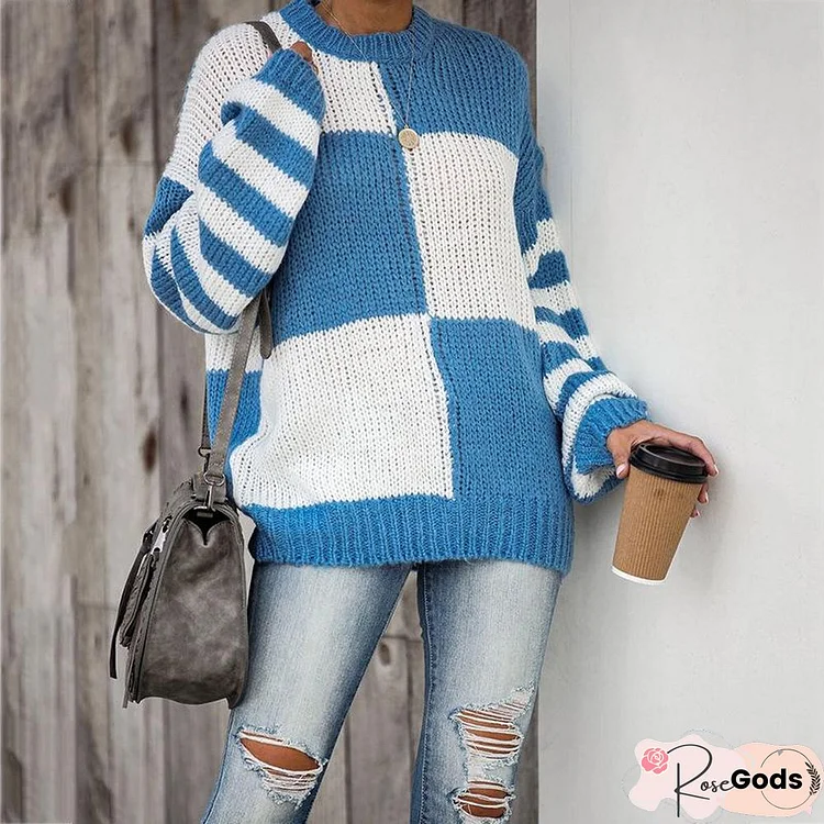 Plaid Knit Pullover Sweater