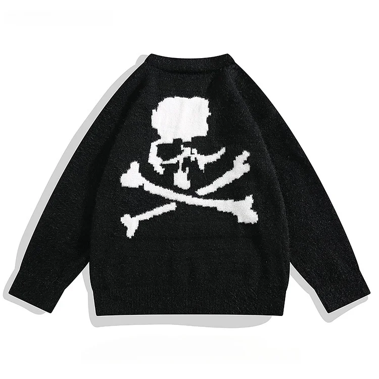 Demandernyc Skull Face Jacquard Button Cardigan Sweaters for Men Women Autumn and Winter High Street V-neck Loose Casual Knitted Jacket Tops