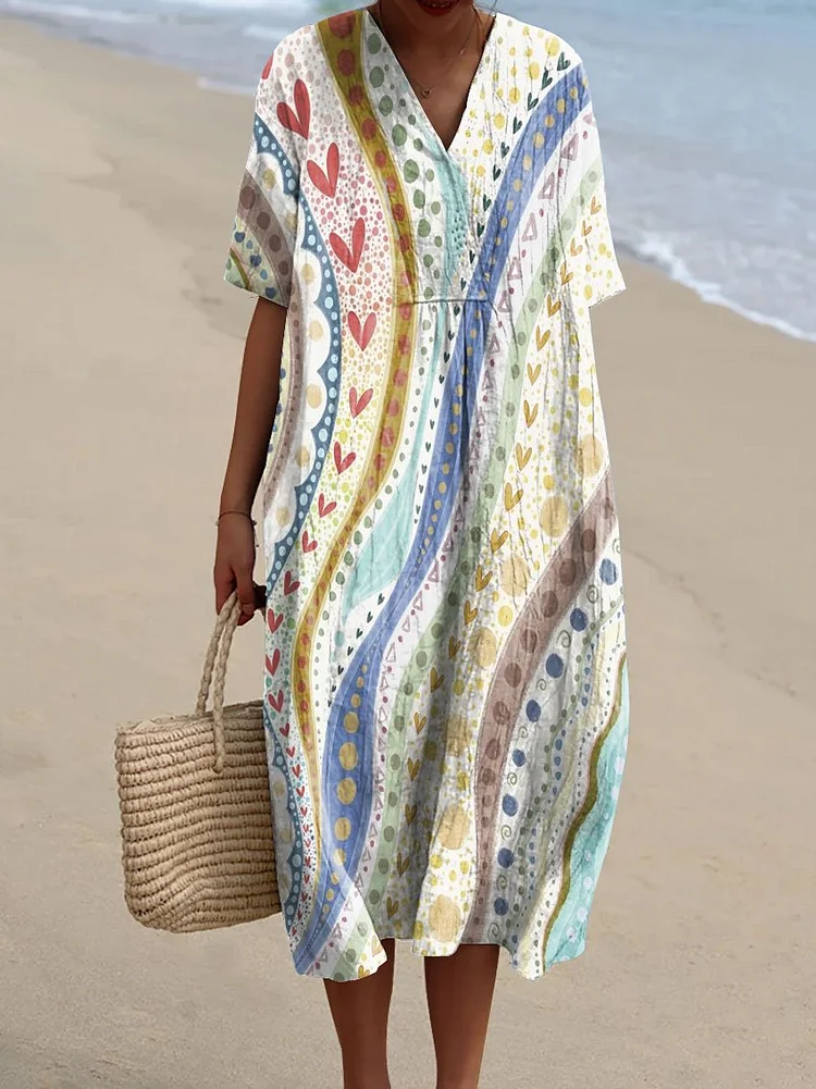 Women's Romantic Love Ripple Art Print Flowy Dress
