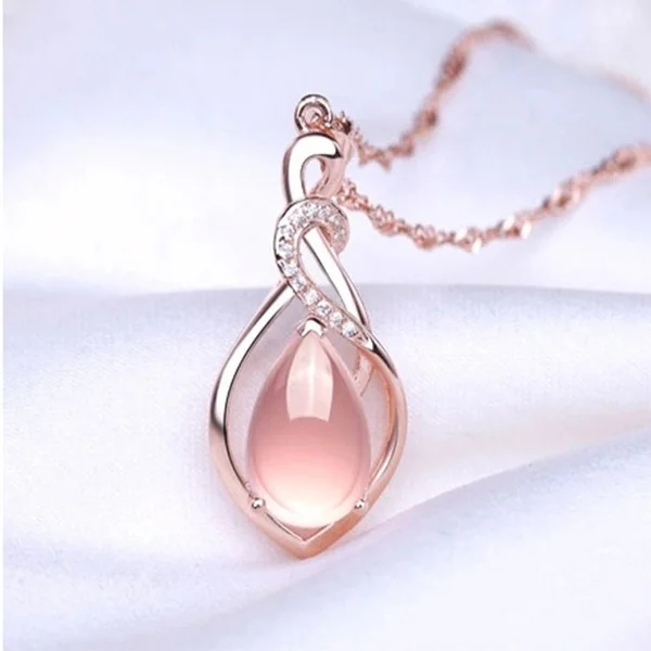 Mother's Day Gift Good Color Lotus Stone Charm New Fashion Shape Crystal Jewelry Opal Women Rose Gold Plated Pendant Necklace for Mom