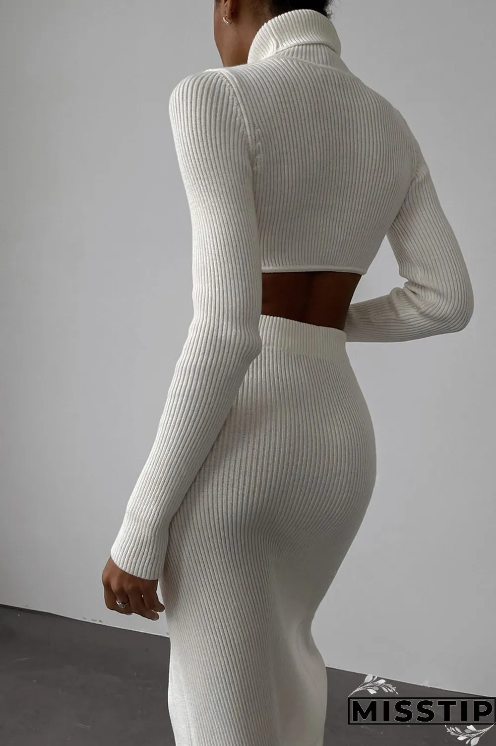 Apricot Casual Solid Patchwork Slit Asymmetrical Turtleneck Long Sleeve Two Pieces