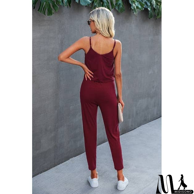 MidiSono - Spaghetti Strap Solid Loose Jumpsuit