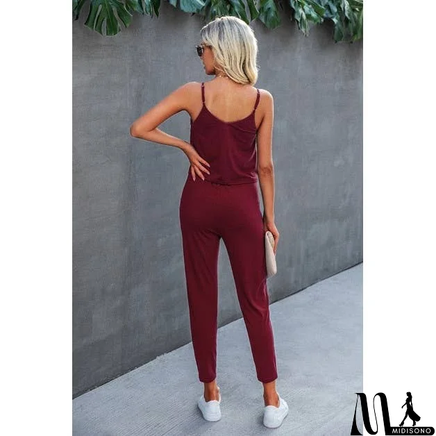 MidiSono - Spaghetti Strap Solid Loose Jumpsuit