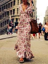Floral Printed Lantern Sleeves Maxi Dresses