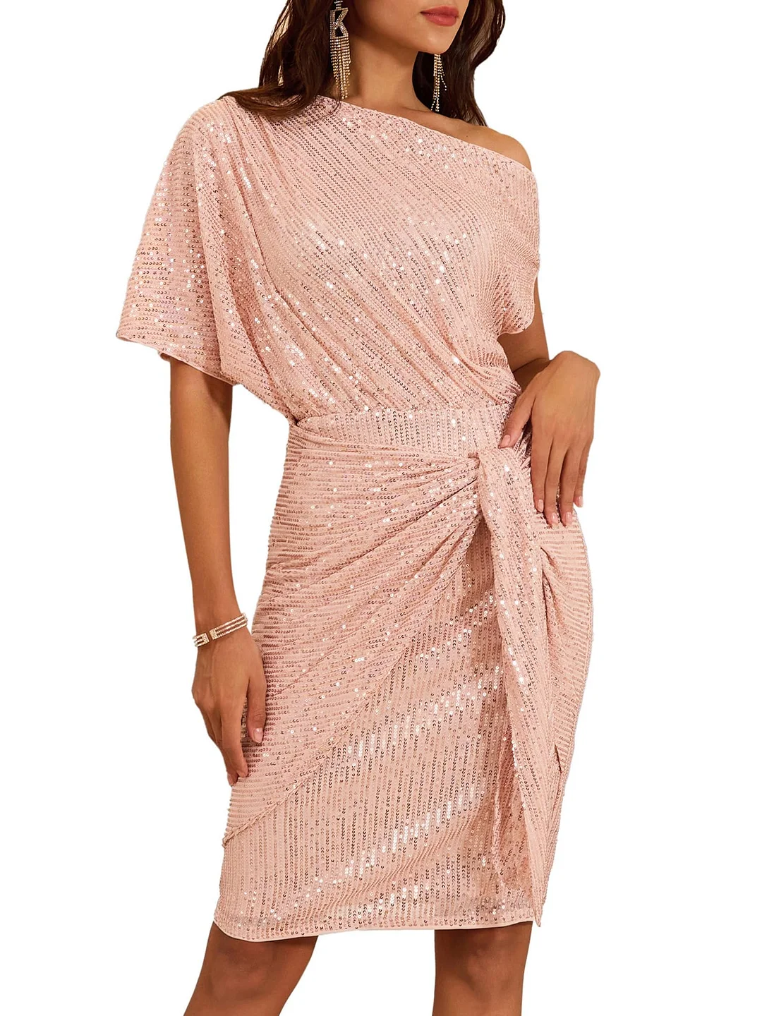 Women's One Shoulder Ruched Cocktail Bodycon Dress