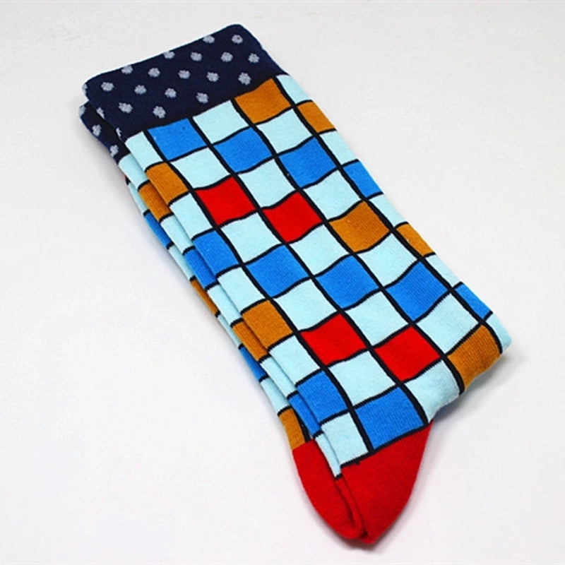Men’s Cartoon Style Color Block Cotton Crew Socks A Pair