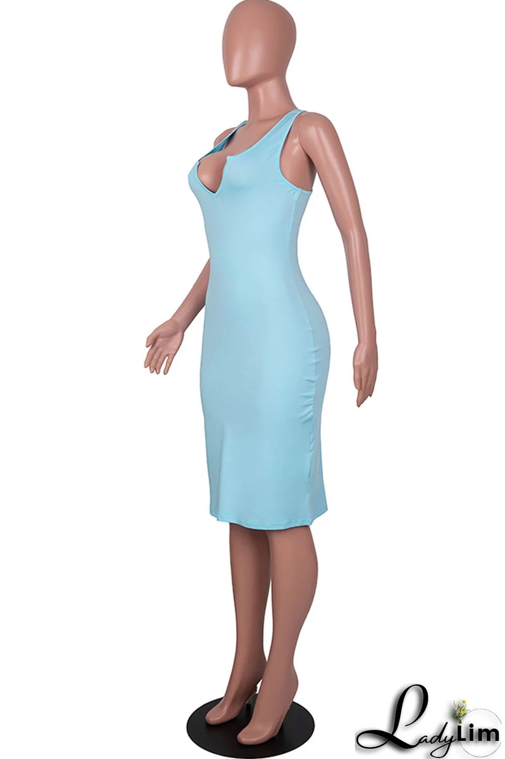 Blue Sexy Solid Patchwork Spaghetti Strap One Step Skirt Dresses