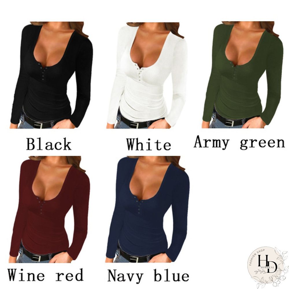 Spring Tight-fitting Bottoming Shirt U-neck Ribbed Long-sleeved Blouse Women's Clothing