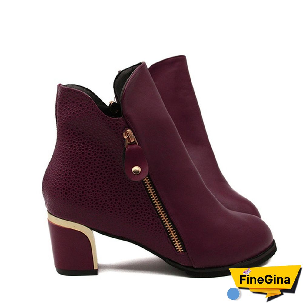 Fashion Womens Autumn Winter Ladies Shoes Leather Sexy Ankle Boots Zipper Thick Heels