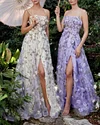 3D Appliqu&eacute;d A-line Slit Floral Print Slip Gown