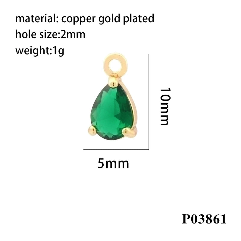 Minimalist Water Droplets Copper Plating Inlay Zircon 18k Gold Plated Charms