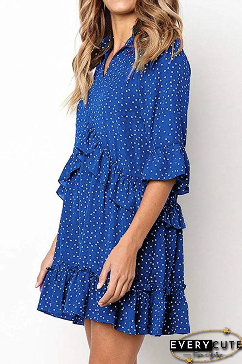 Fashion Casual Polka Dot Split Joint V Neck Princess Dresses