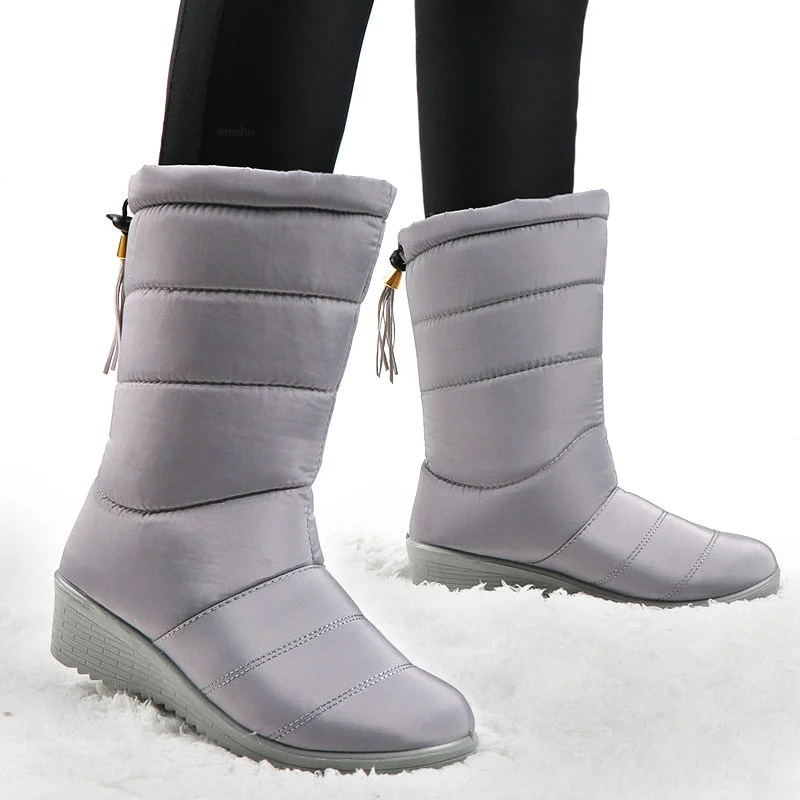 Women Boots Mid-Calf Down Boots High Bota Waterproof Ladies Snow Winter Shoes Woman Plush Insole Bota Feminina 2021
