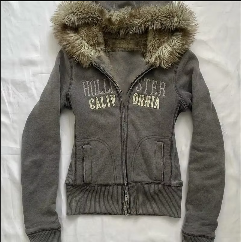 Aonga Plush liner retro Hoodie commuter Y2K top casual street rock aesthetics Harajuku punk hip-hops urban fashion chic women's hooded aonga