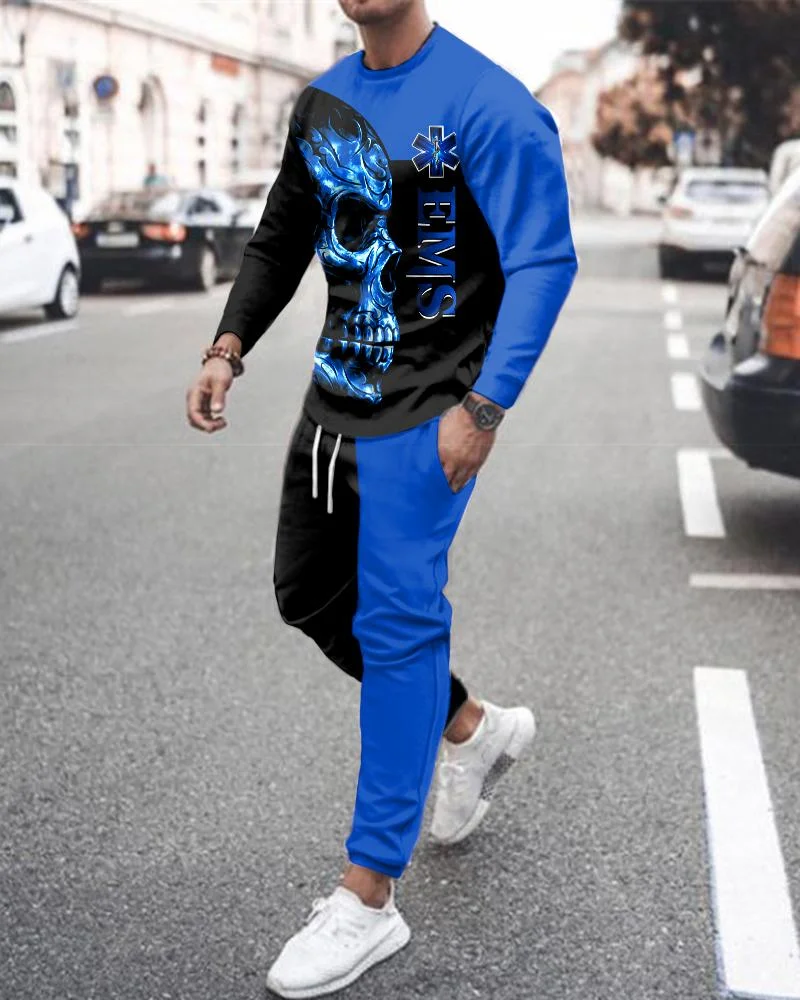 men's casual skull sports long-sleeved suit