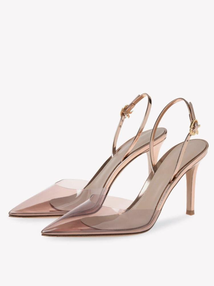 Nude Clear Slingback Metal Ribbon Buckle Pumps For Women 