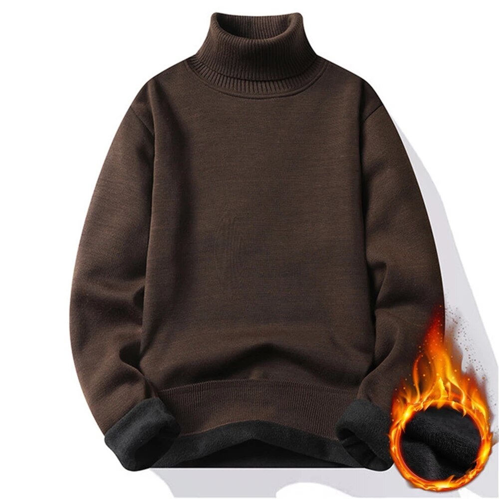 Aonga Autumn Outfits     Winter Men's Turtleneck Sweater Men's Knitting Pullovers Rollneck Knitted Sweater Warm Men Jumper Slim Fit Casual Sweater aonga