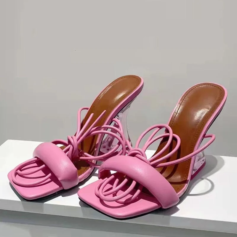 2022 New Ankle Strap Green Women's Sandals Summer Fashion Strange Transparent High Heels Sexy Open Toe Party Dress Shoes 35-42