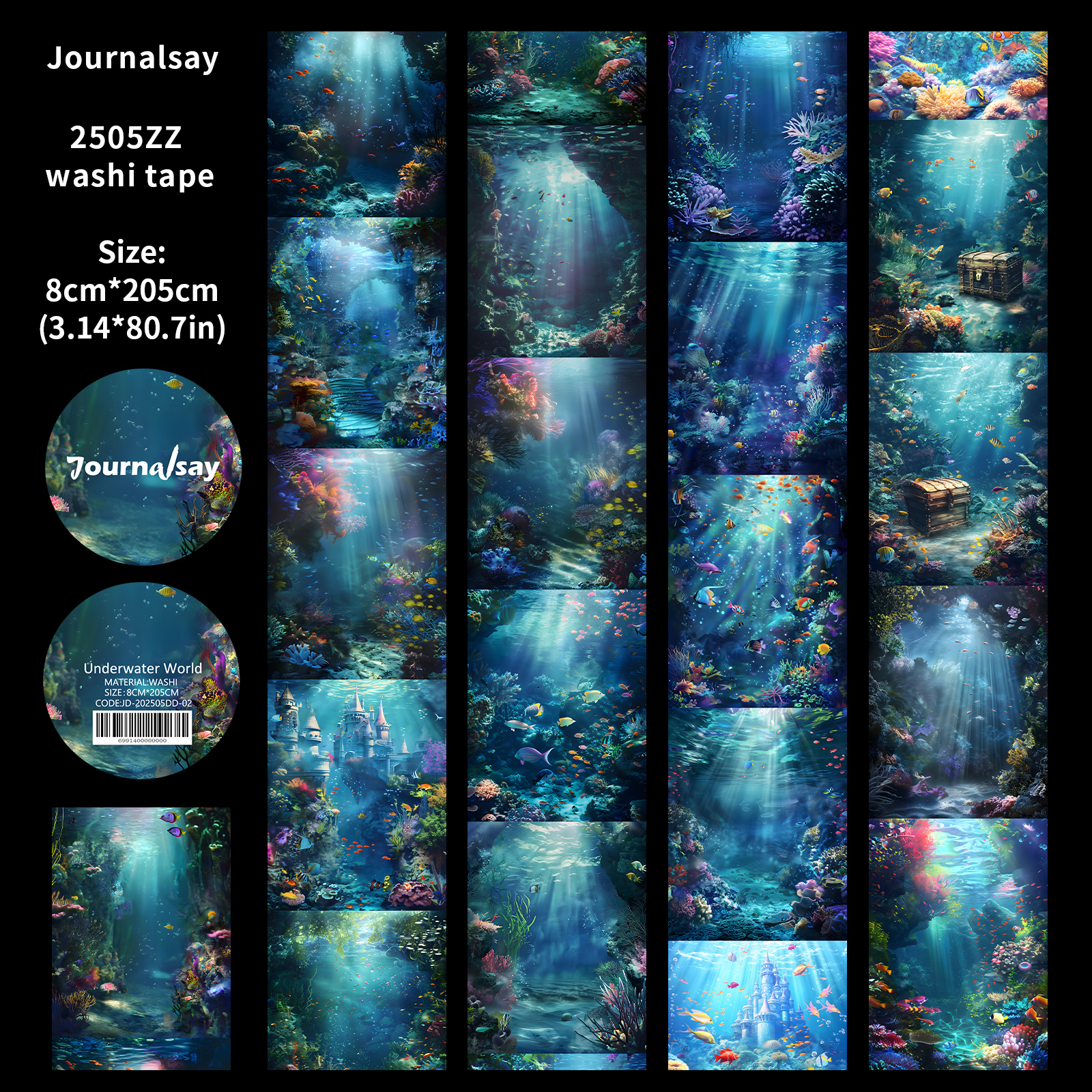 Washi Tape - 80mm*200cm Vintage Underwater World Landscape 