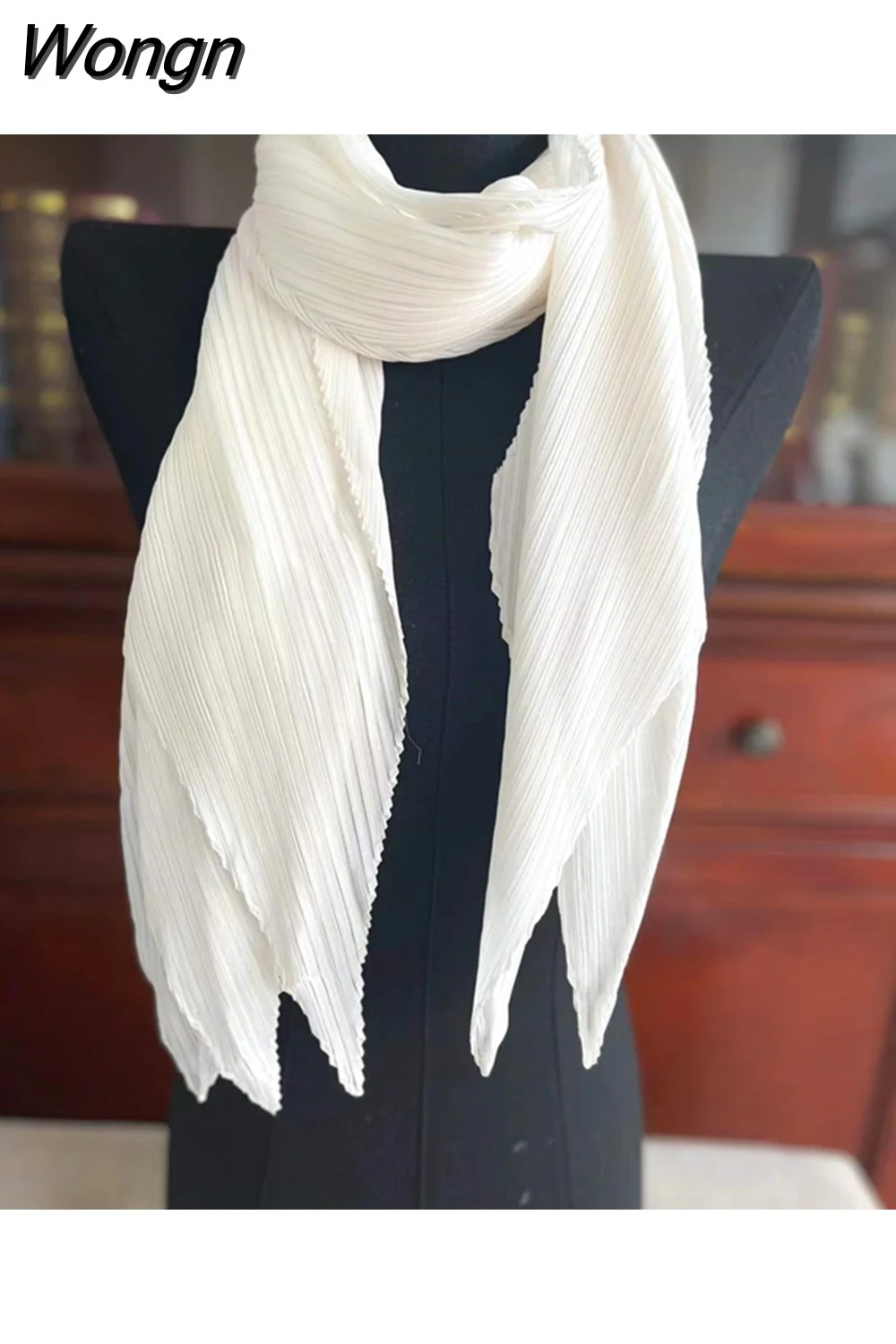 Wongn Pleated Wide Blouses Autumn Winter Cape Windscreen Shawl Shoulder 2023 Designer Korean Scarf Women Long Silk Scarf