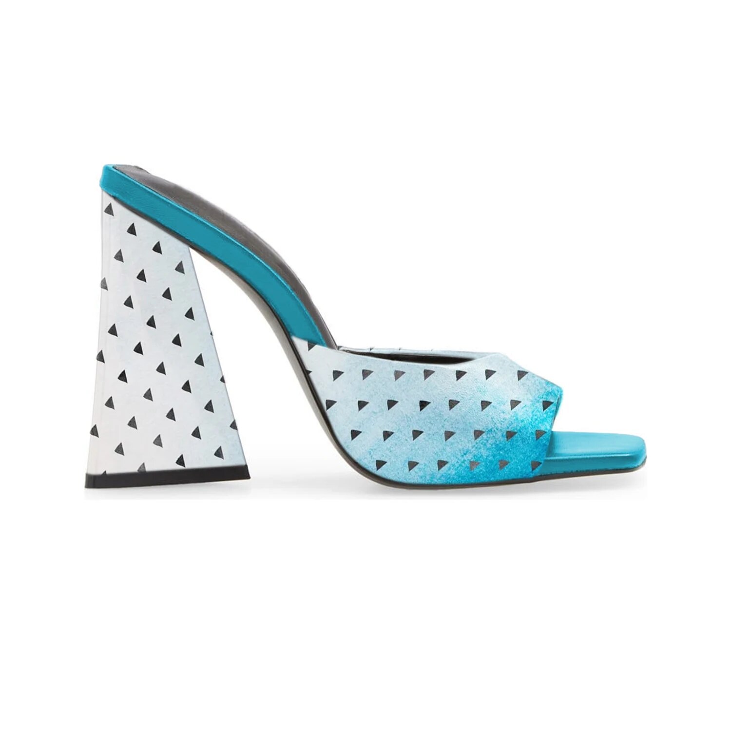 TAAFO Blue Triangle Pattern High Chunky Heels Women Mules Slippers Square Toe Lady Concise Outside Shoes 