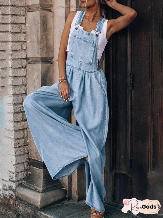 Jumpsuits Wide-Leg Leisure Vacation Denim Jumpsuit for Women