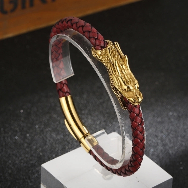 Hip-Hop Retro Color Block Pu Leather Titanium Steel Plating 18K Gold Plated Men's Bangle