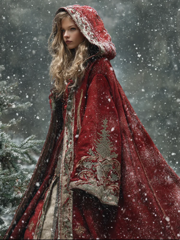 Christmas Retro Viking Lady Long Hooded Cloak