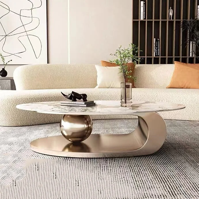 Homemys Modern Light Luxury Minimalist Metal Spherical Base Coffee Table