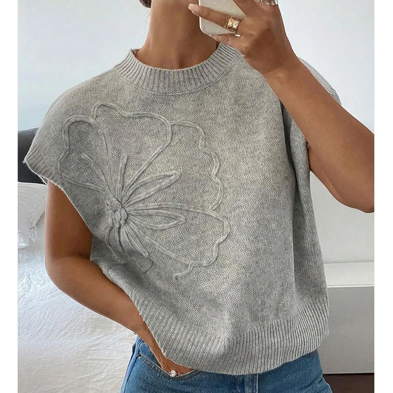 Athvotar Athvotar Loose Women's Sweater Solid Color Knitted Embroidered Sleeveless Vest Vest Topess