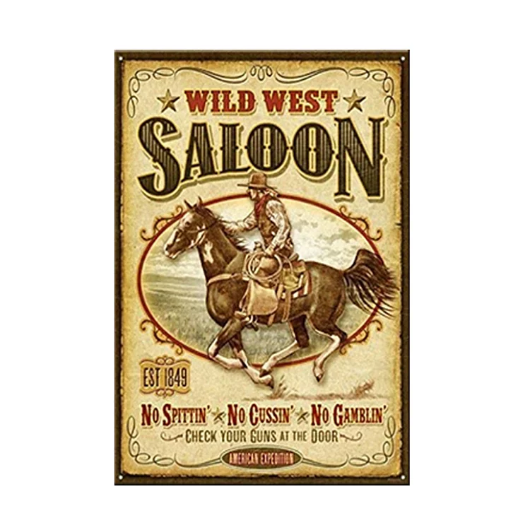 Cowboy occidental - enseigne en étain vintage - 7.9x11.8 & 11.8x15.7inch
