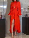 Belly-Hollow Round-Neck Long Sleeve Split-Side Maxi Dress