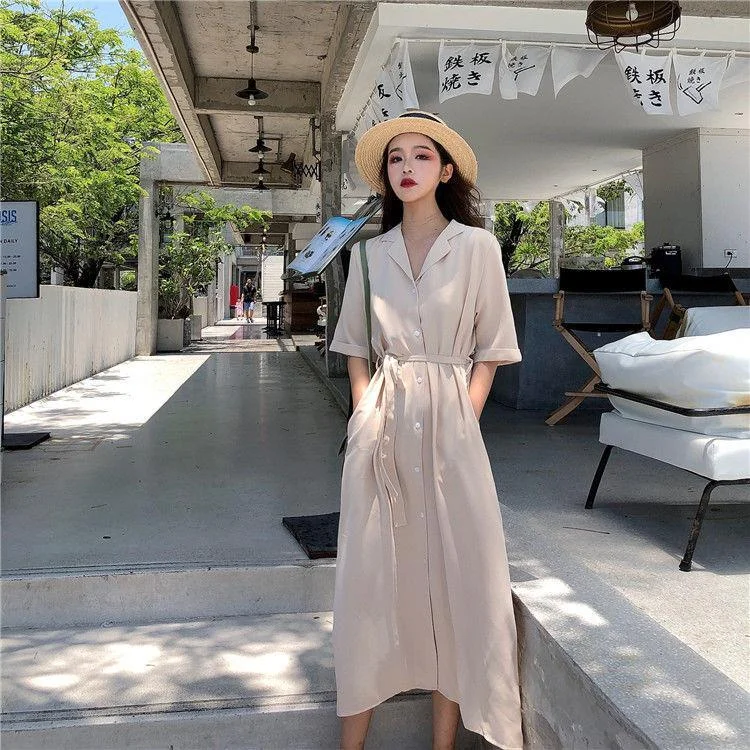 Dress Women Office Lady Summer Minimalist Side-slit Female Elegant Maxi Loose Trendy French Ulzzang Plus Size 3XL Street Stylish
