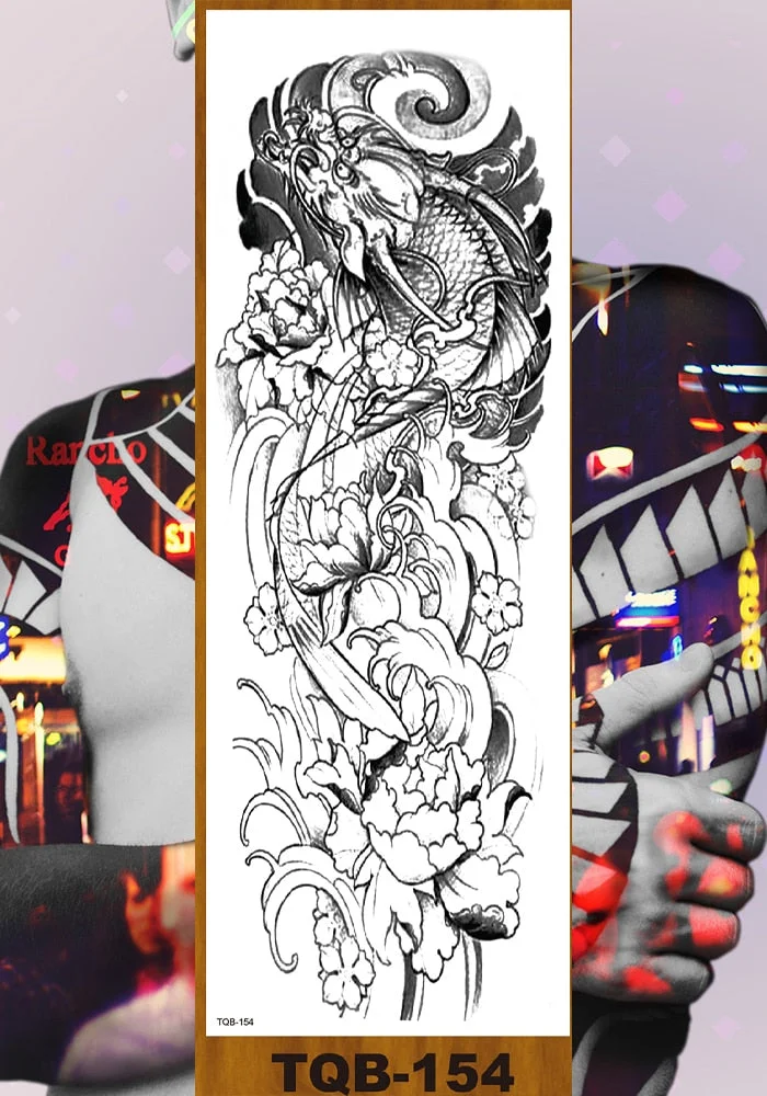 Full Flower Arm Temporary Tattoo Stickers Man Woman Adults Girls Body Sexy Fake Tatoo Dragon Tiger Mythical Beast Koi Skull DIY