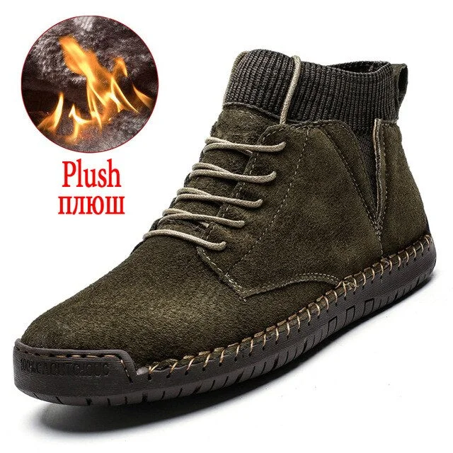 Brand Men's Snow Boots Winter Plush Warm Men Motorcycle Boots Non-slip Male Snow Boots Waterproof Autumn Man Work Shoes Hot Sale